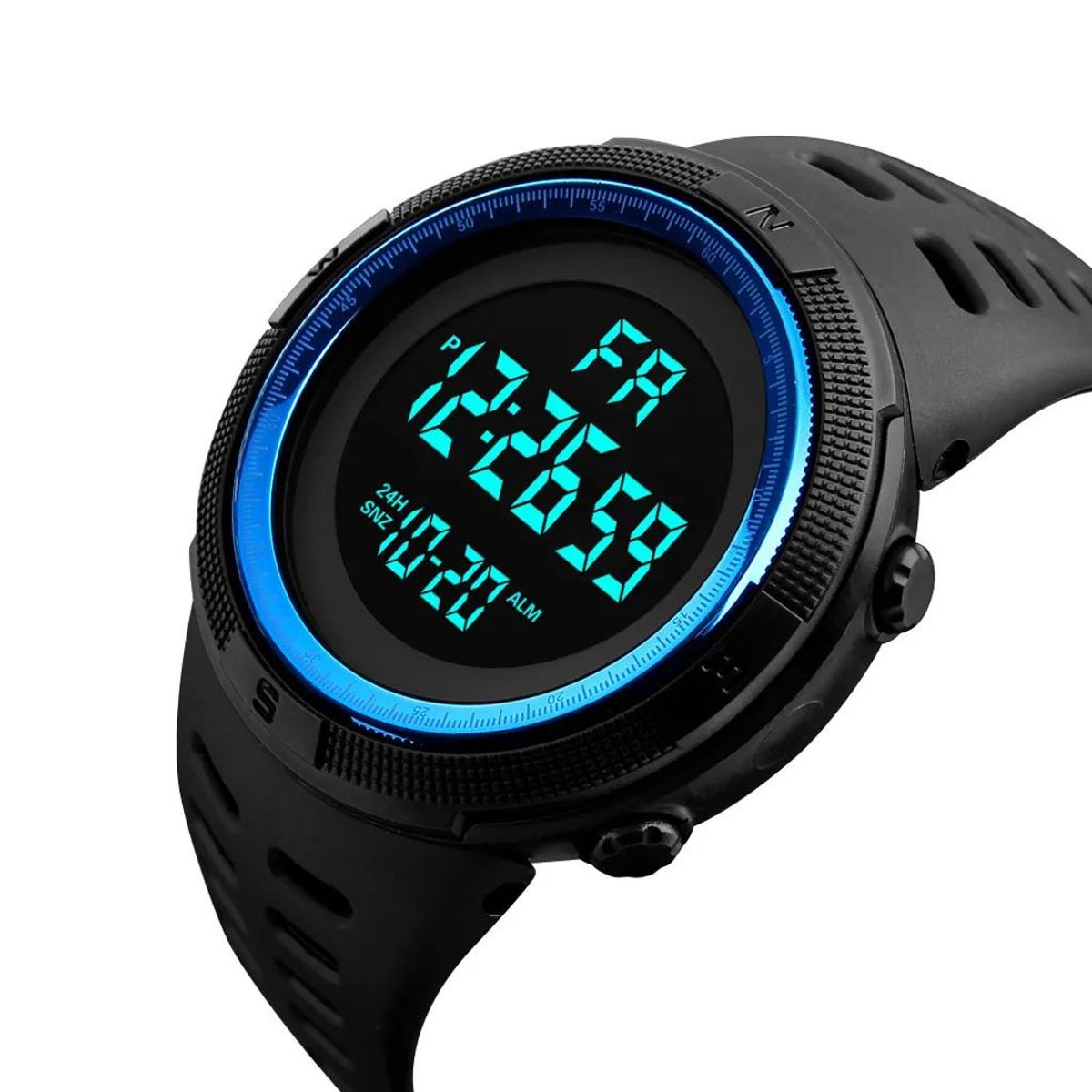 GENERICO - Reloj Digital Black Borde Azul Hombre  Deportivo Navidad Genieka