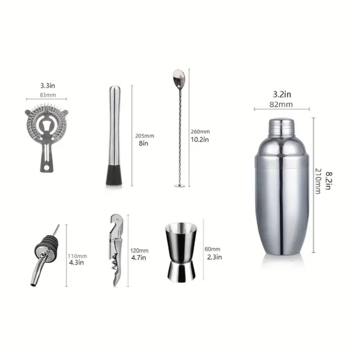 GENERICO - Set de Coctelería 8 pz Acero Inoxidable