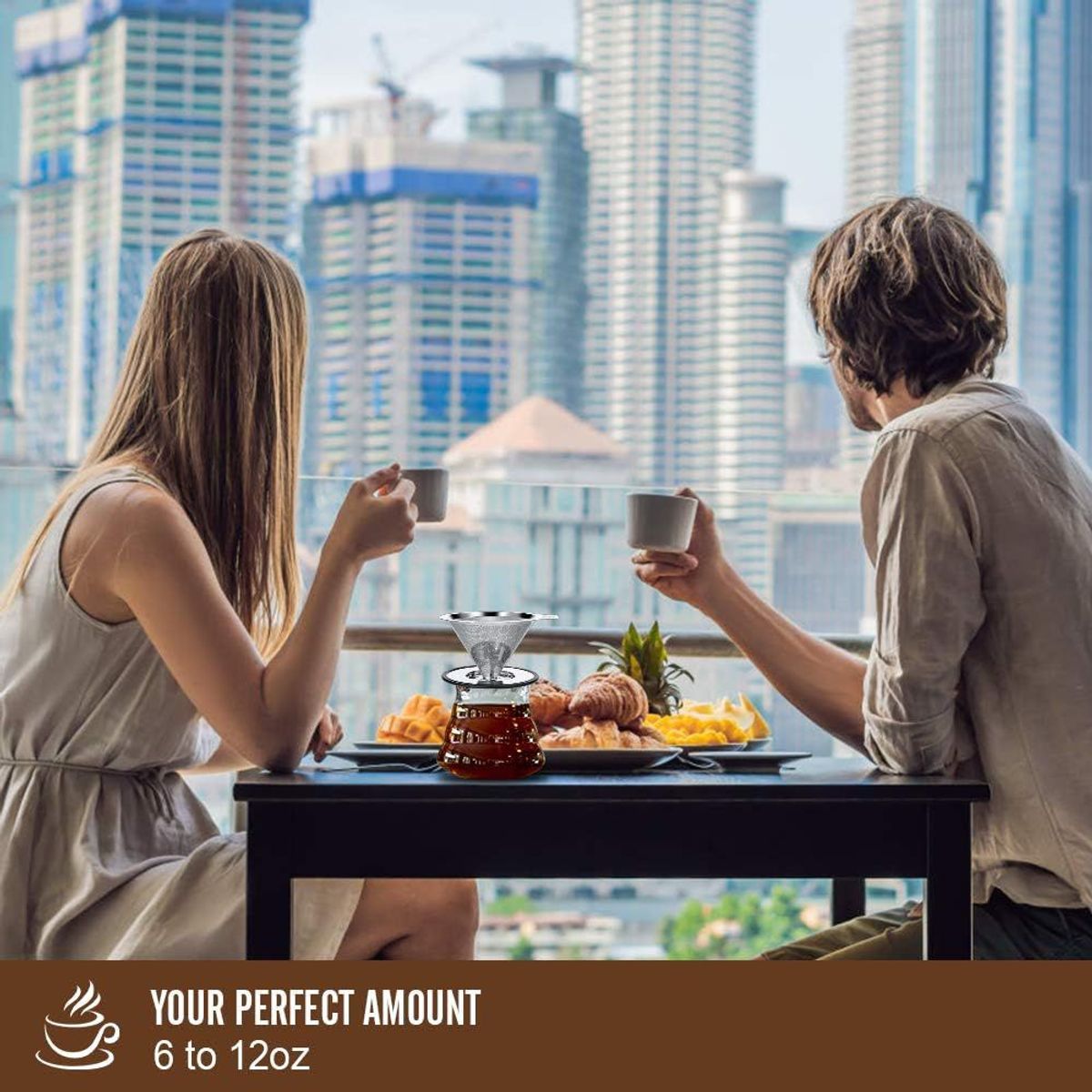 GENERICO - V60 Drip de Doble Capa con Soporte - Acero Inoxidable 304