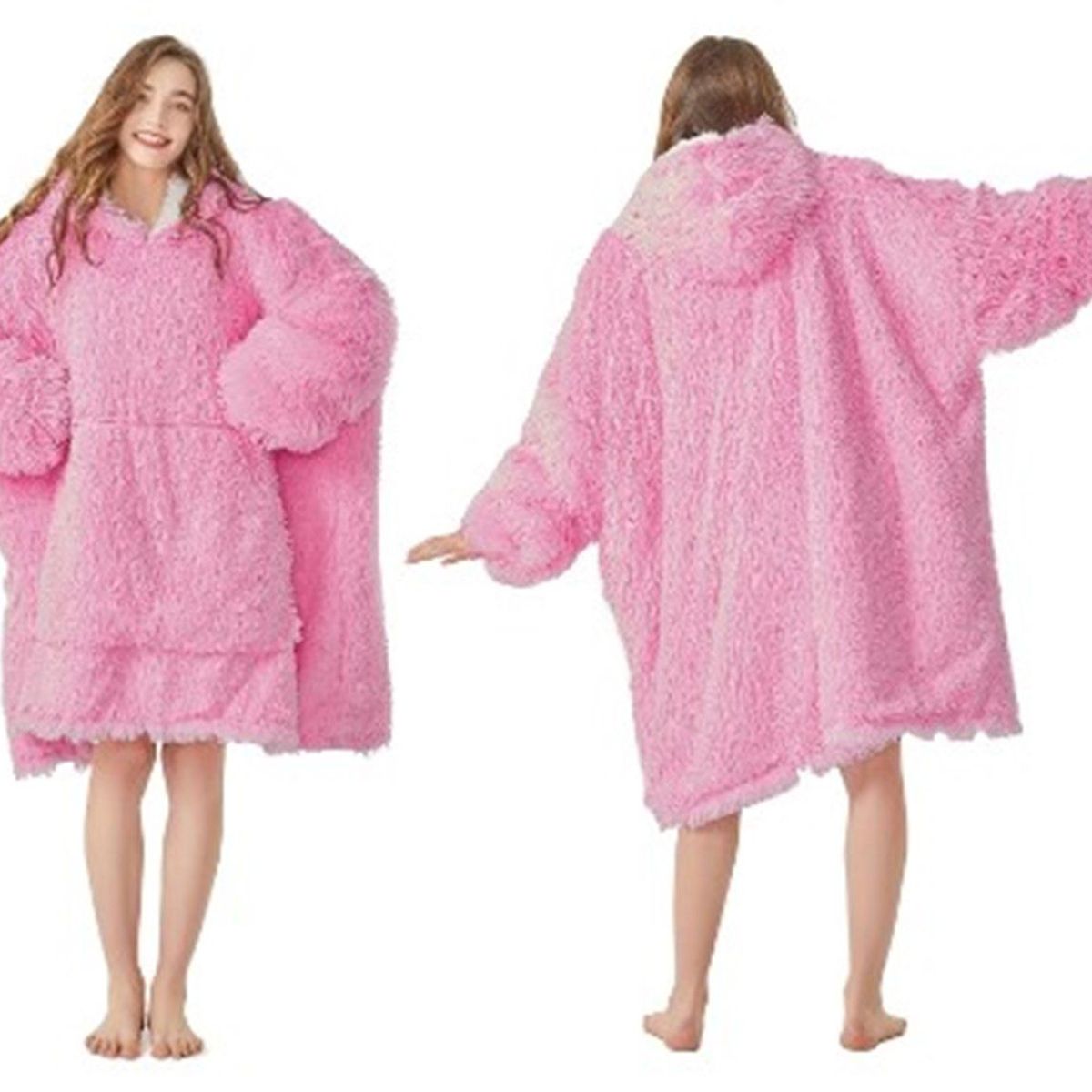 GENERICO - ULTRA Polera  de felpa con capucha plush ROSADO