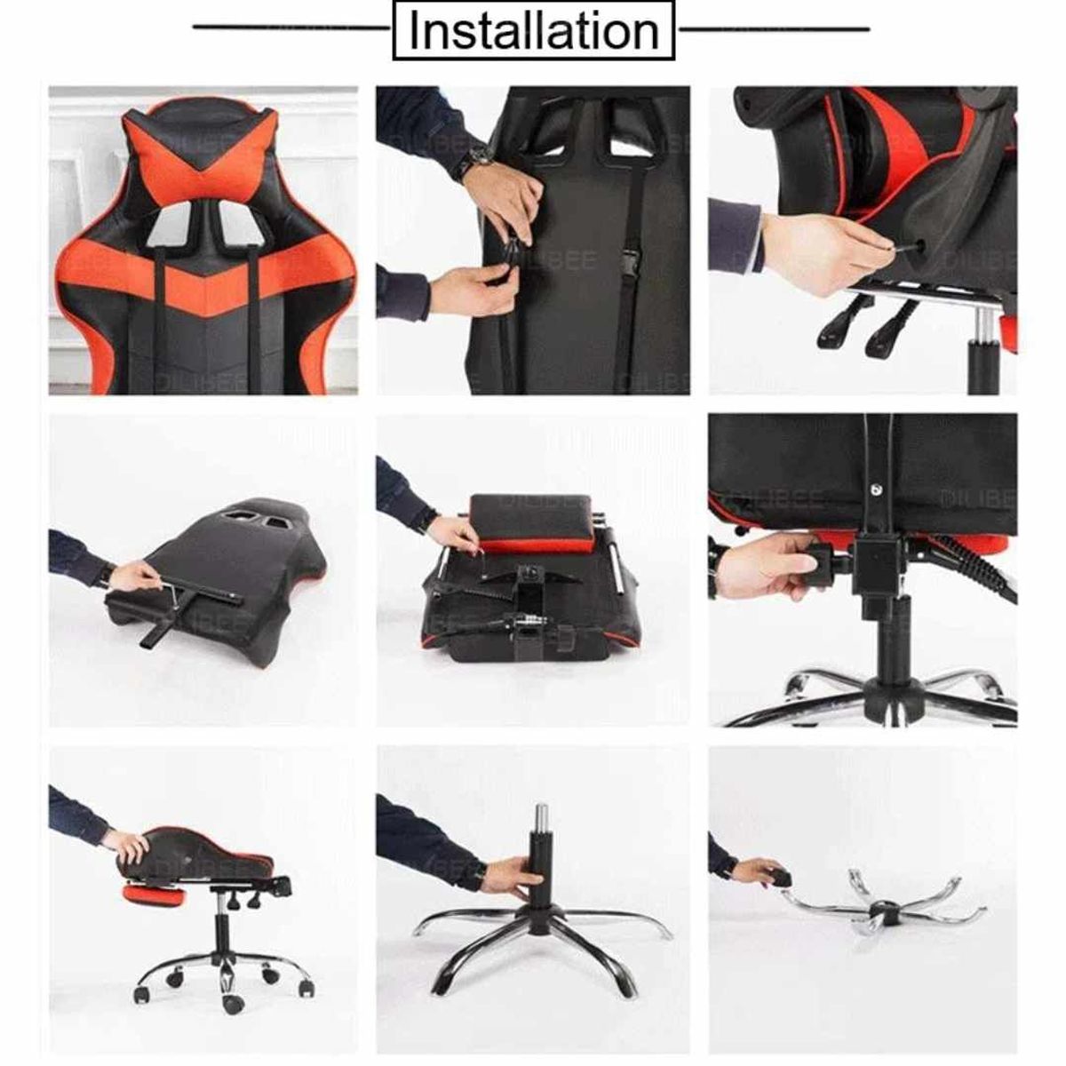 GENERICO - Silla Gamer Pro Ergonomica Reclinable con Posapies y cojin Negro B-528