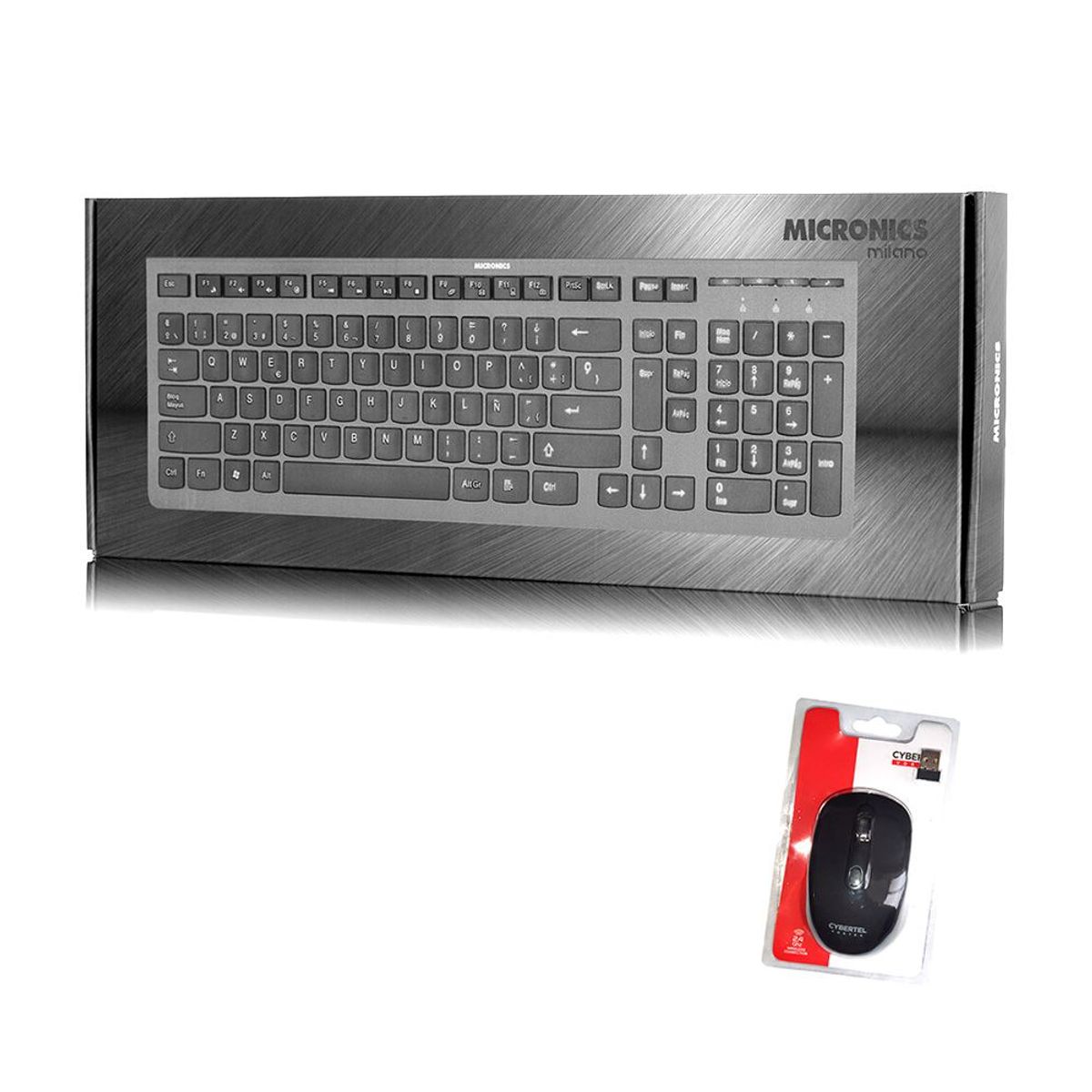 MICRONICS - Kit Teclado Multimedia USB multimedia e internet + Mouse INALAMBRICO