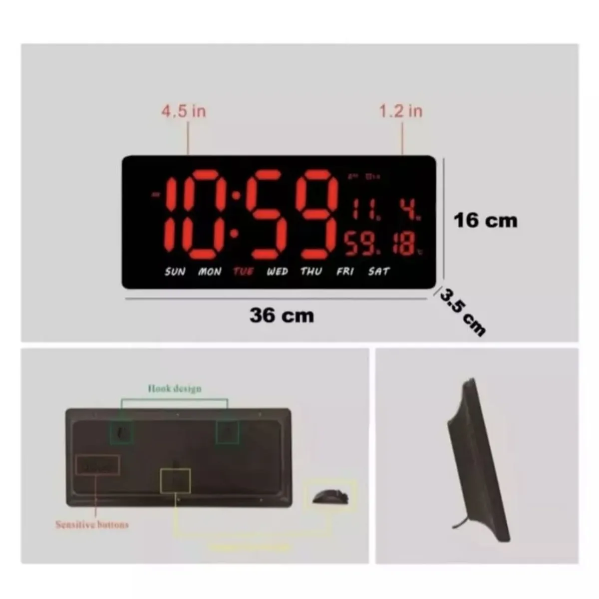 IMPORTADO MC - Reloj De Pared LED con Calendario y Temperatura