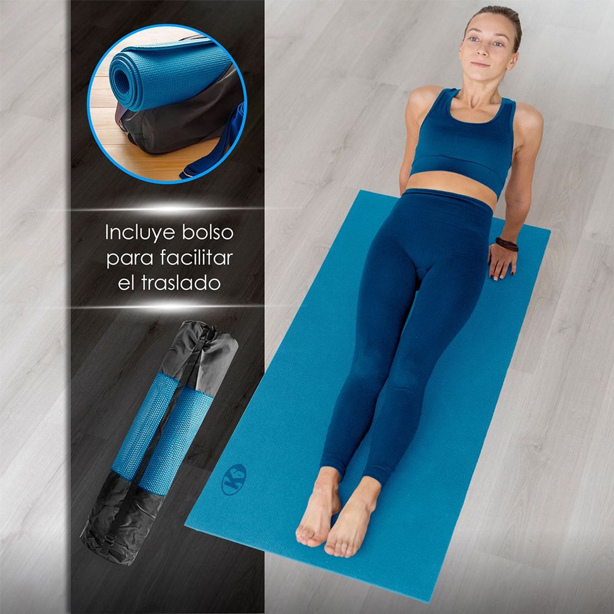 K6 FITNESS - Colchoneta Yoga Mat Con Bolso De 5mm K6 Azul