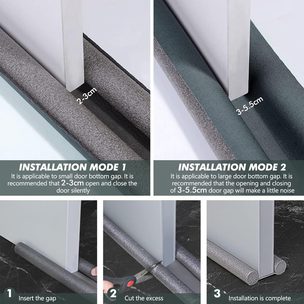 GENERICO - Pack de 2 Burlete Espuma Protector Puerta Bloqueador Polvo Suciedad NEGRO