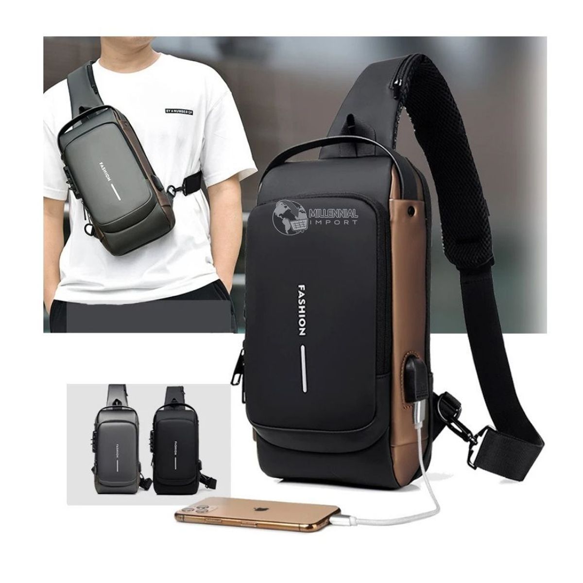 GENERICO - Riñonera Hombre Cruzada con Sistema Antirrobo e Impermeable