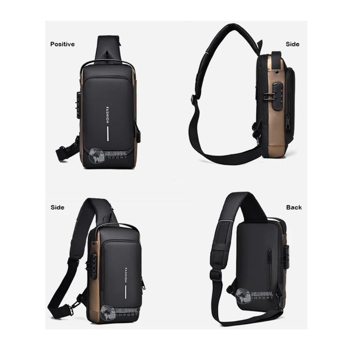 GENERICO - Pechera Morral Hombre Antirrobo Impermeable con USB y Clave Bandolera