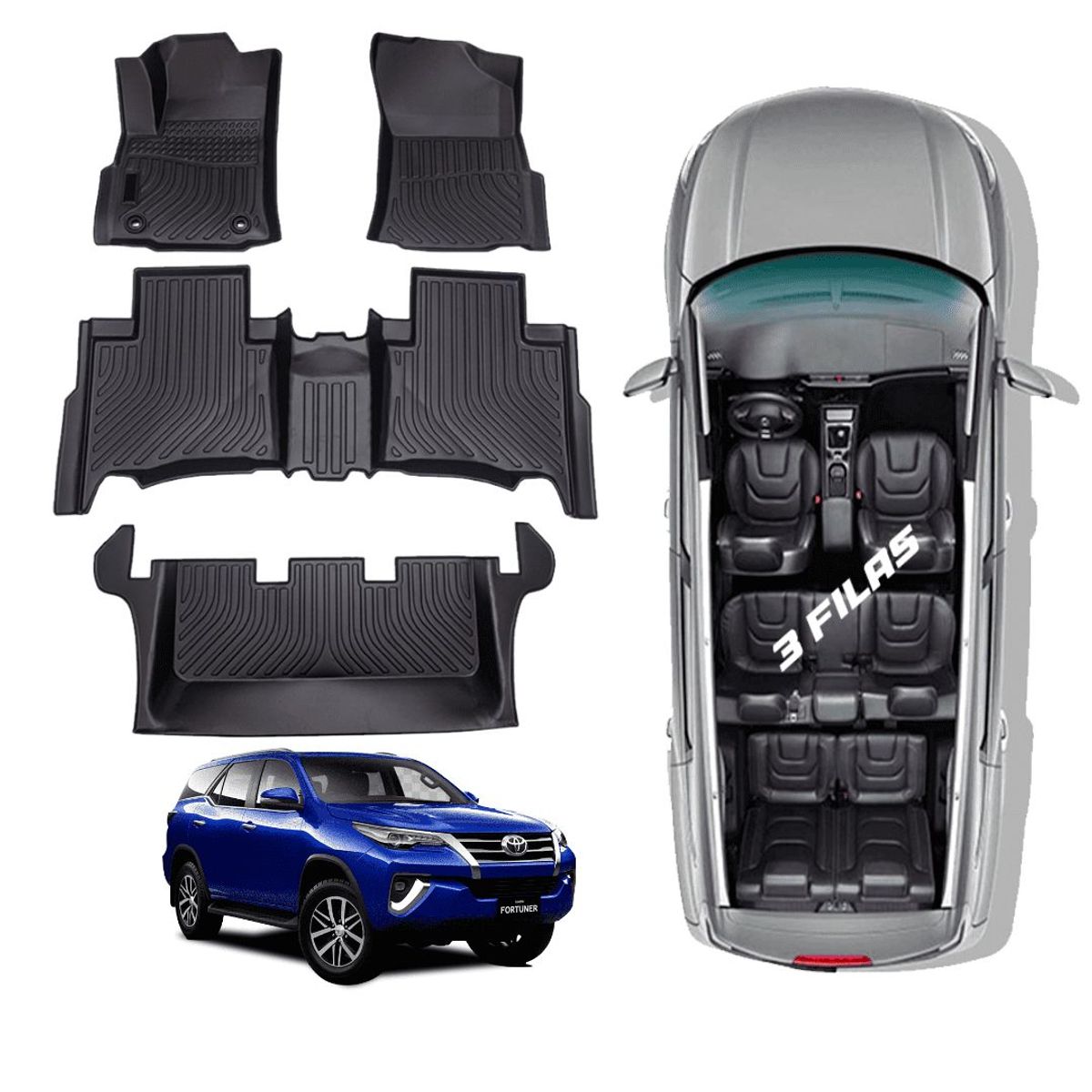 GENERICO - PROTECTOR PISO 5D TPE TOYOTA FORTUNER 3 FILAS 2015-2023