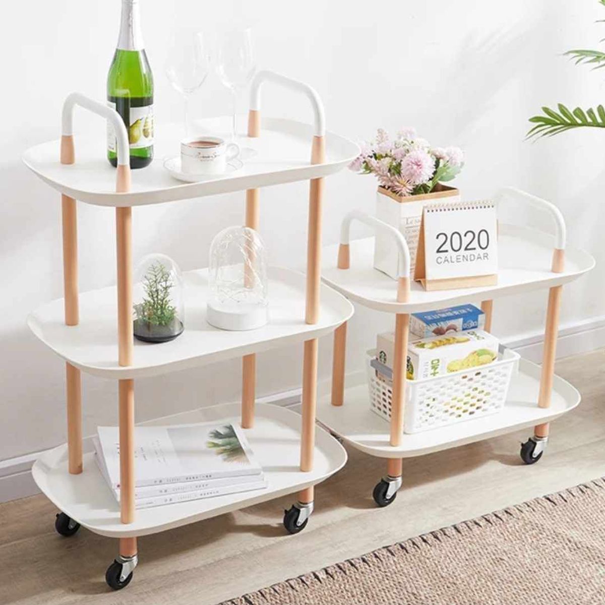 GENERICO - Organizador Multiusos con Ruedas Mesa Auxiliar Elegante de Madera