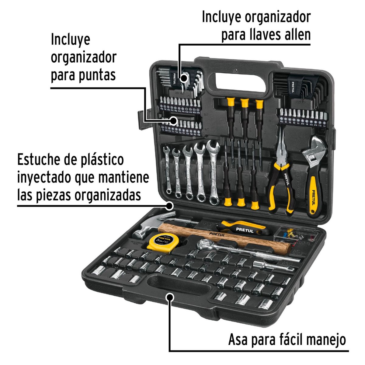 PRETUL - Juego de 109 herramientas para mecánico, con maleta Pretul