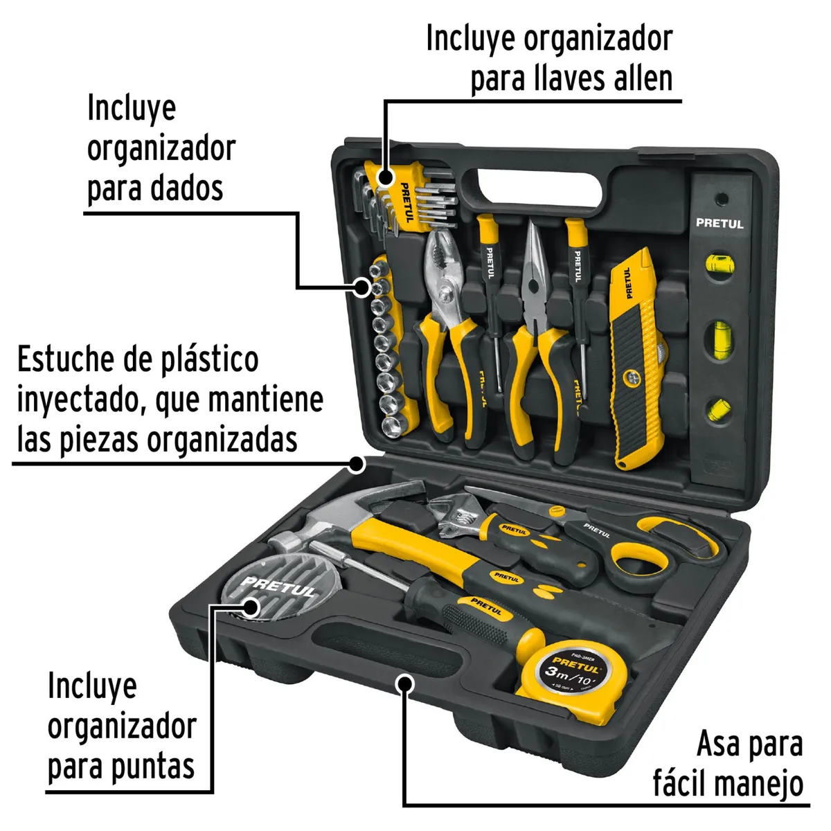 PRETUL - Juego de 42 herramientas uso general, con mangos Comfort Grip, Pretul