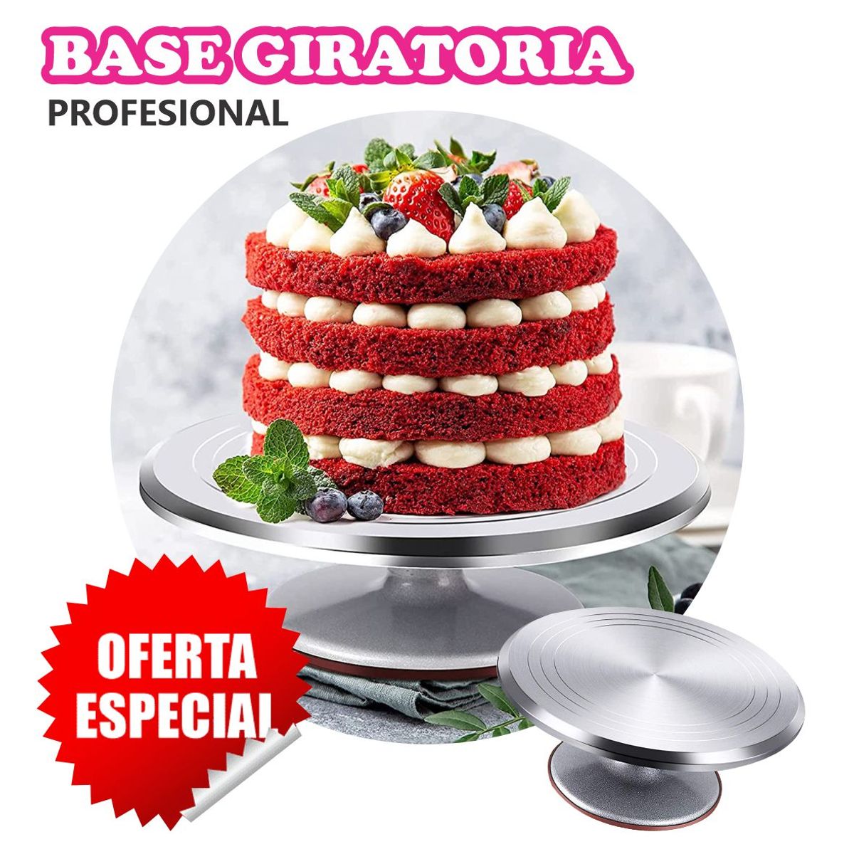 GENERICO - Base Giratoria Plateada para Reposteria Profesional de Aluminio