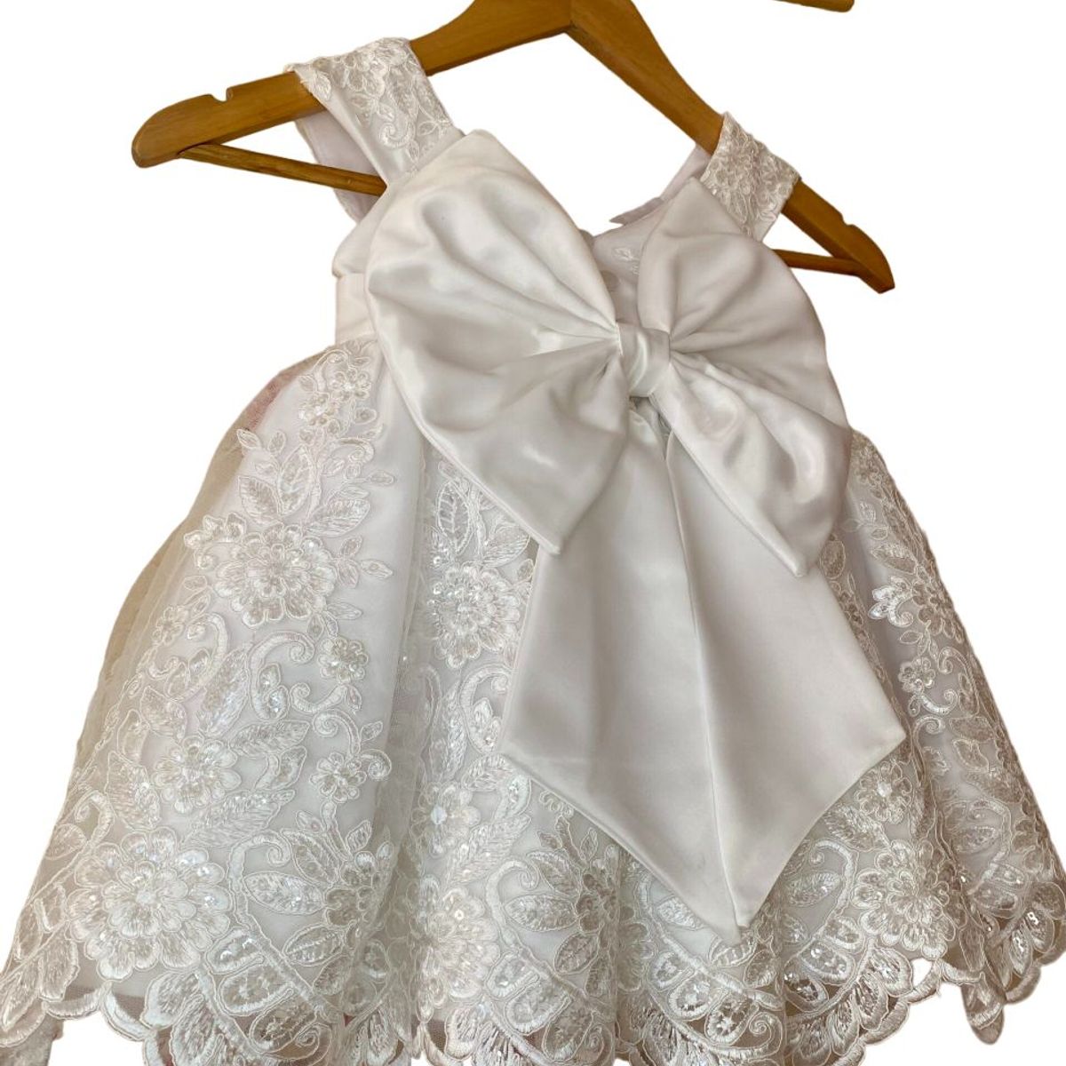 GENERICO - Vestido de niñas para Bautizo con Encaje tono Ivory