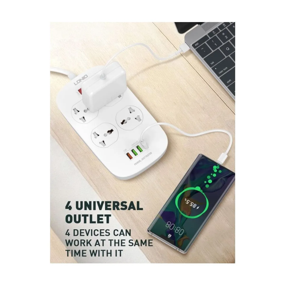 LDNIO - Extensión toma corriente ldnio sc4407 4 power socket + 4 usb adaptador