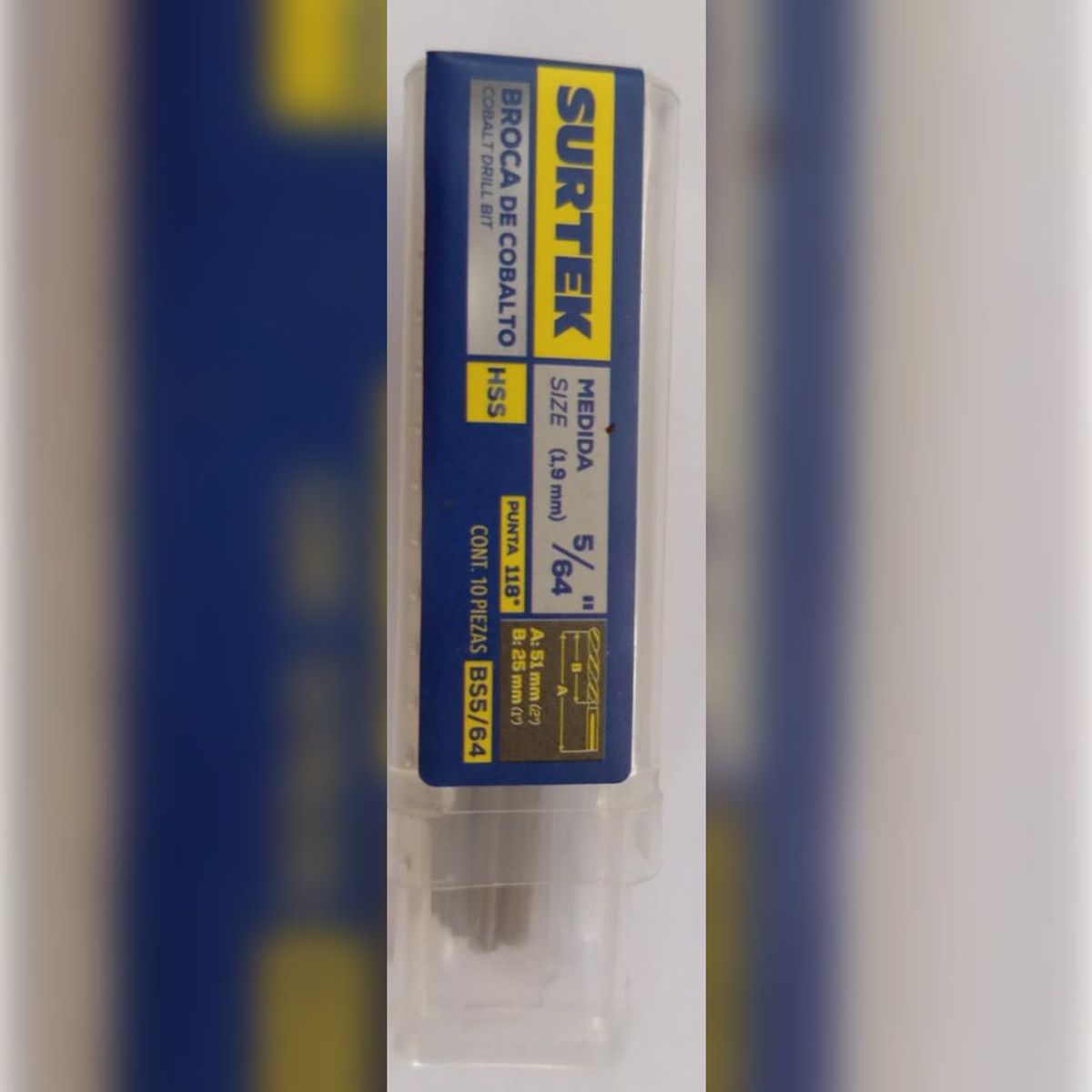 SURTEK - BROCA COBALTO ACERO DE ALTA VELOCIDAD   5/64"  (ESTUCHE x10)   - SURTBS5/64