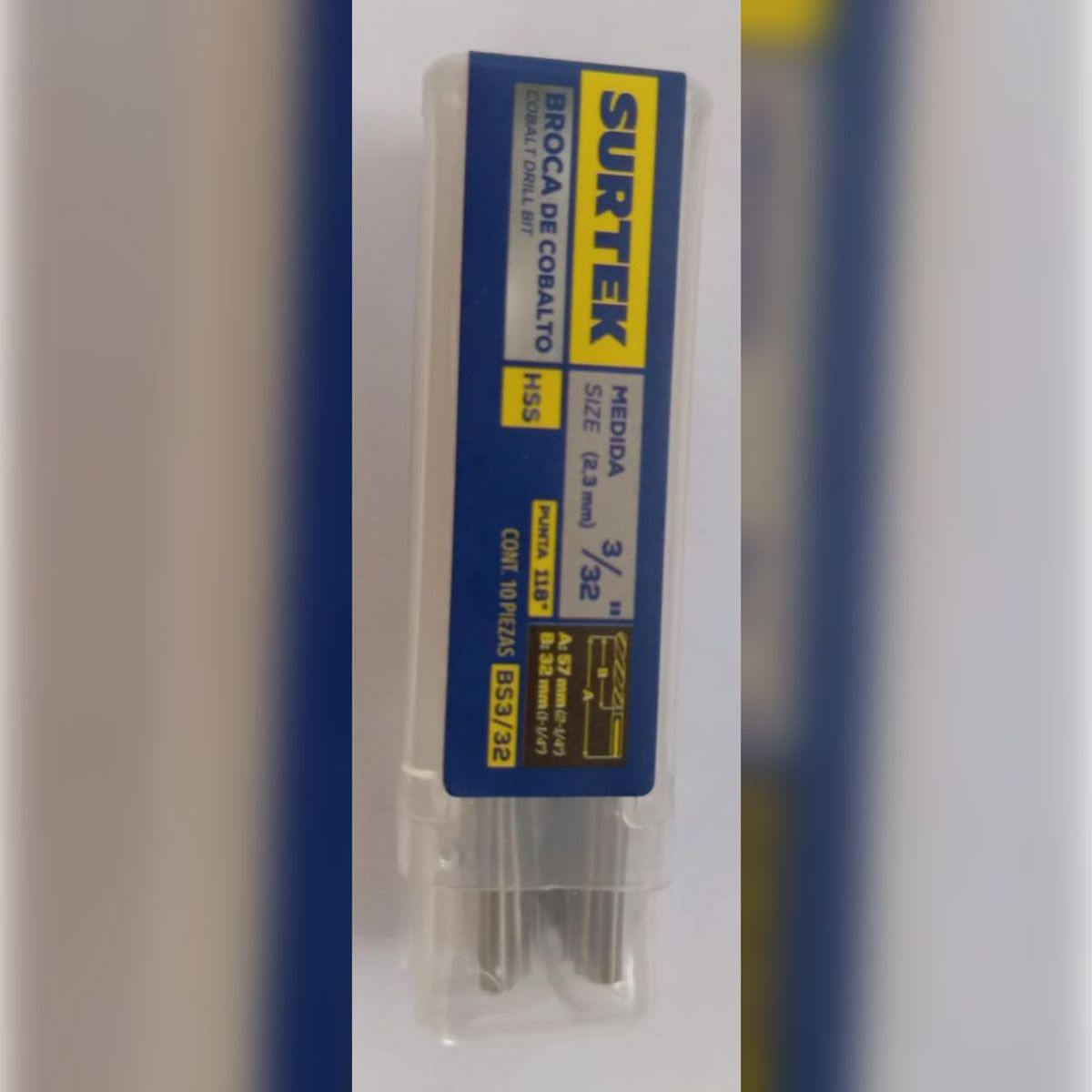 SURTEK - BROCA COBALTO ACERO ALTA VELOCIDAD   3/32" (ESTUCHE x10)   -  SURTBS3/32