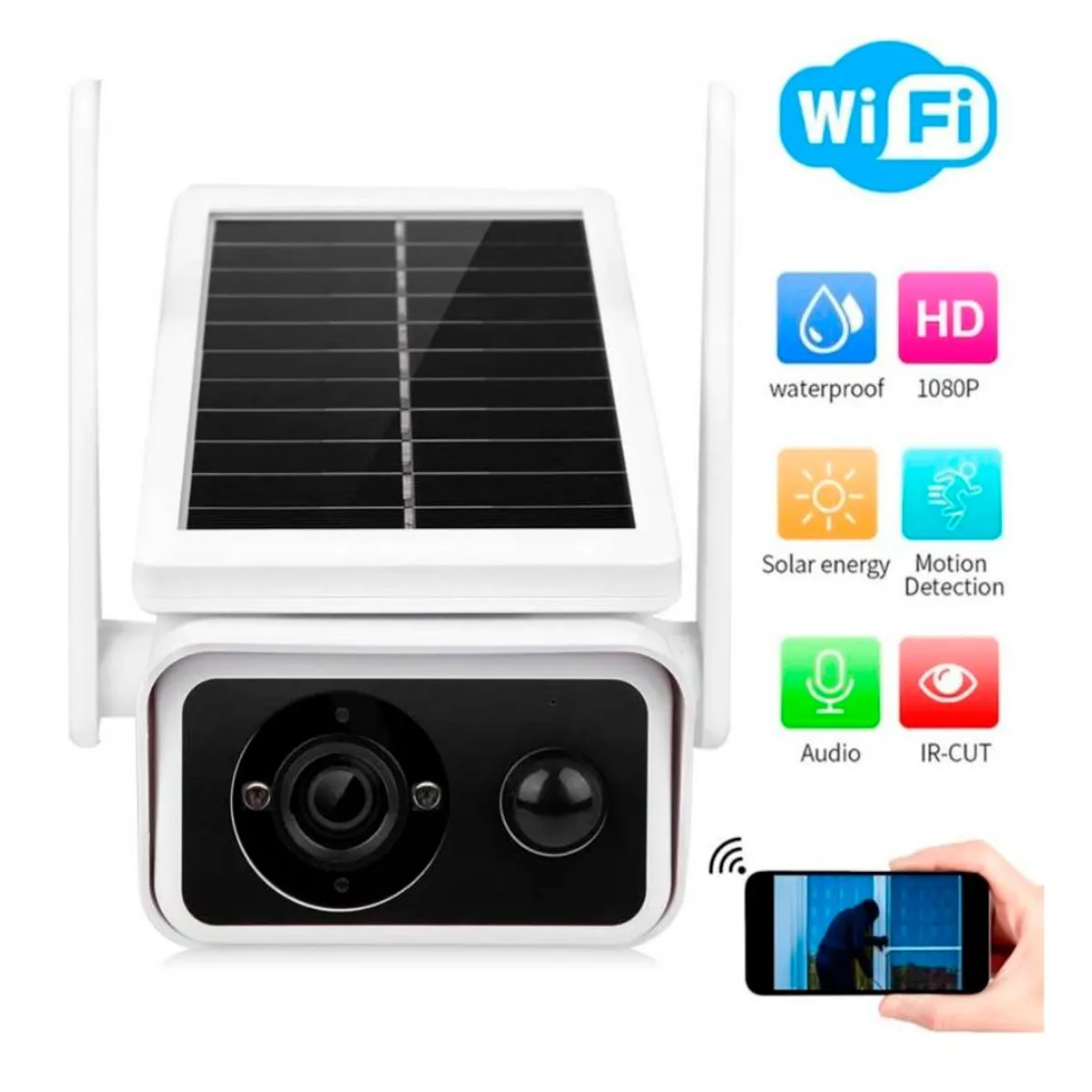 SEISA - Cámara De Seguirdad Video Vigilancia Solar de Exterior 1080 Recargable