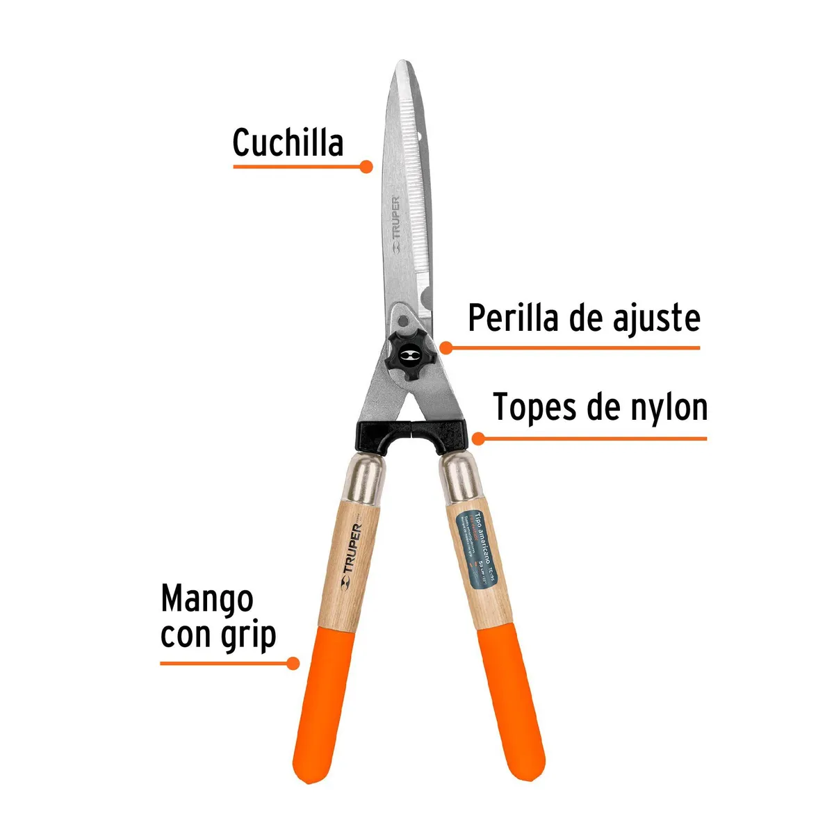 TRUPER - Tijera para poda 58 cm filo dentado mangos de madera c/grip
