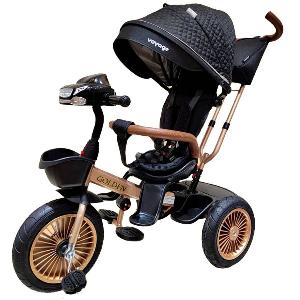 VOYAGE - Triciclo Asiento Giratorio Voyage GOLDEN con Tela UV Negro