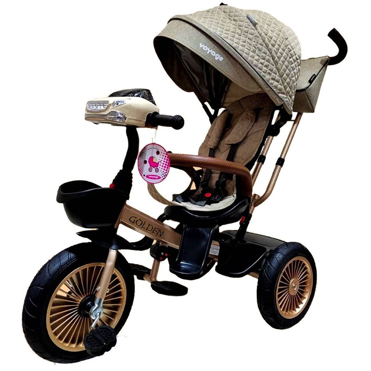 VOYAGE - Triciclo Asiento Giratorio Voyage GOLDEN con Tela UV Beige