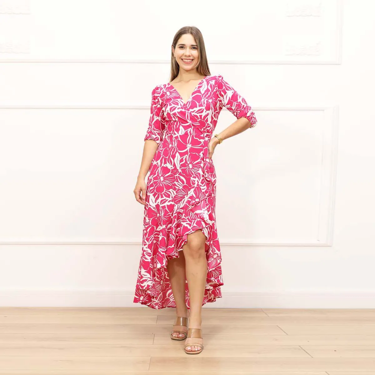 GENERICO - Vestido Largo Asimétrico Diana mujer Amarís Fucsia