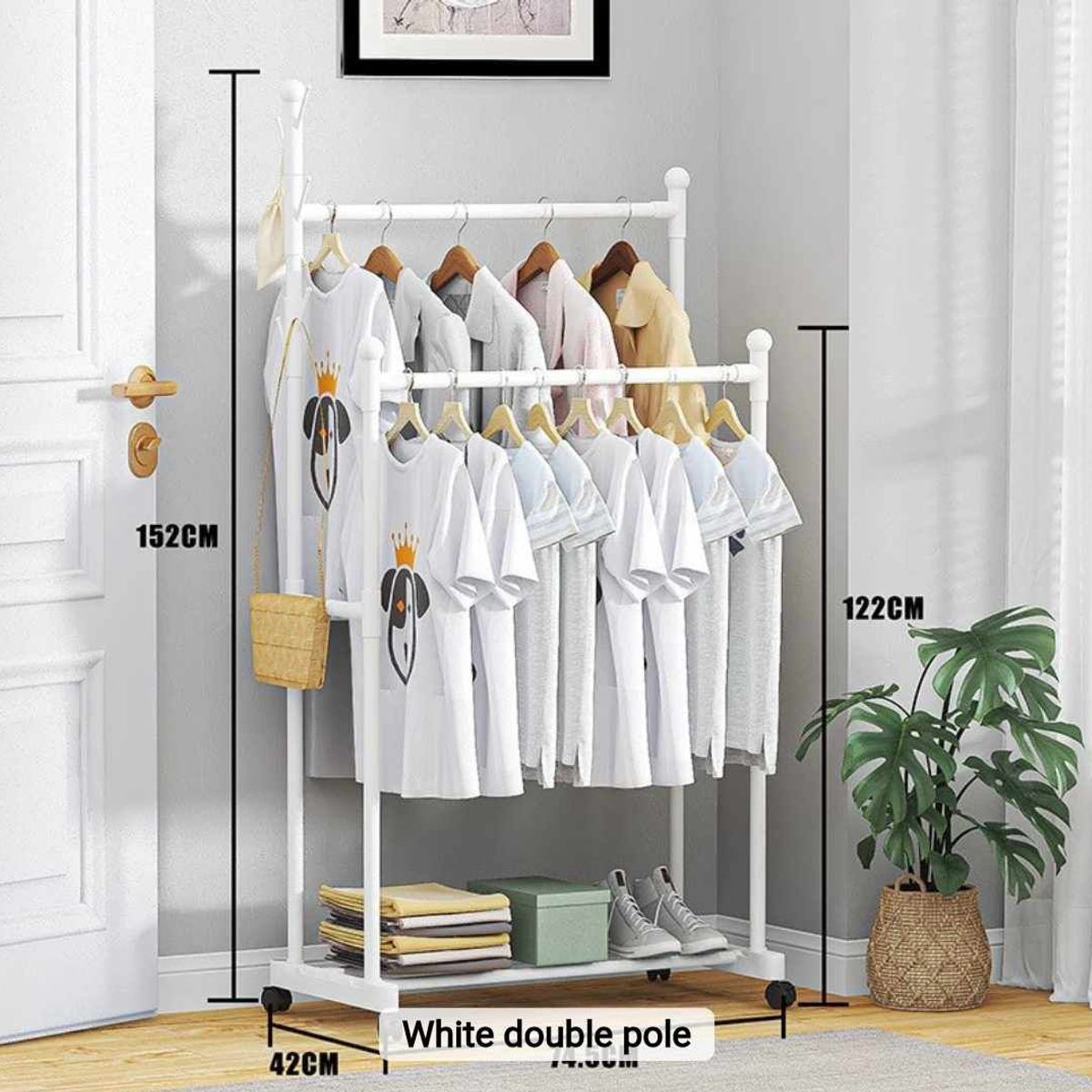 GENERICO - Perchero Organizador de Ropa Doble Estante Zapatero Blanco-02