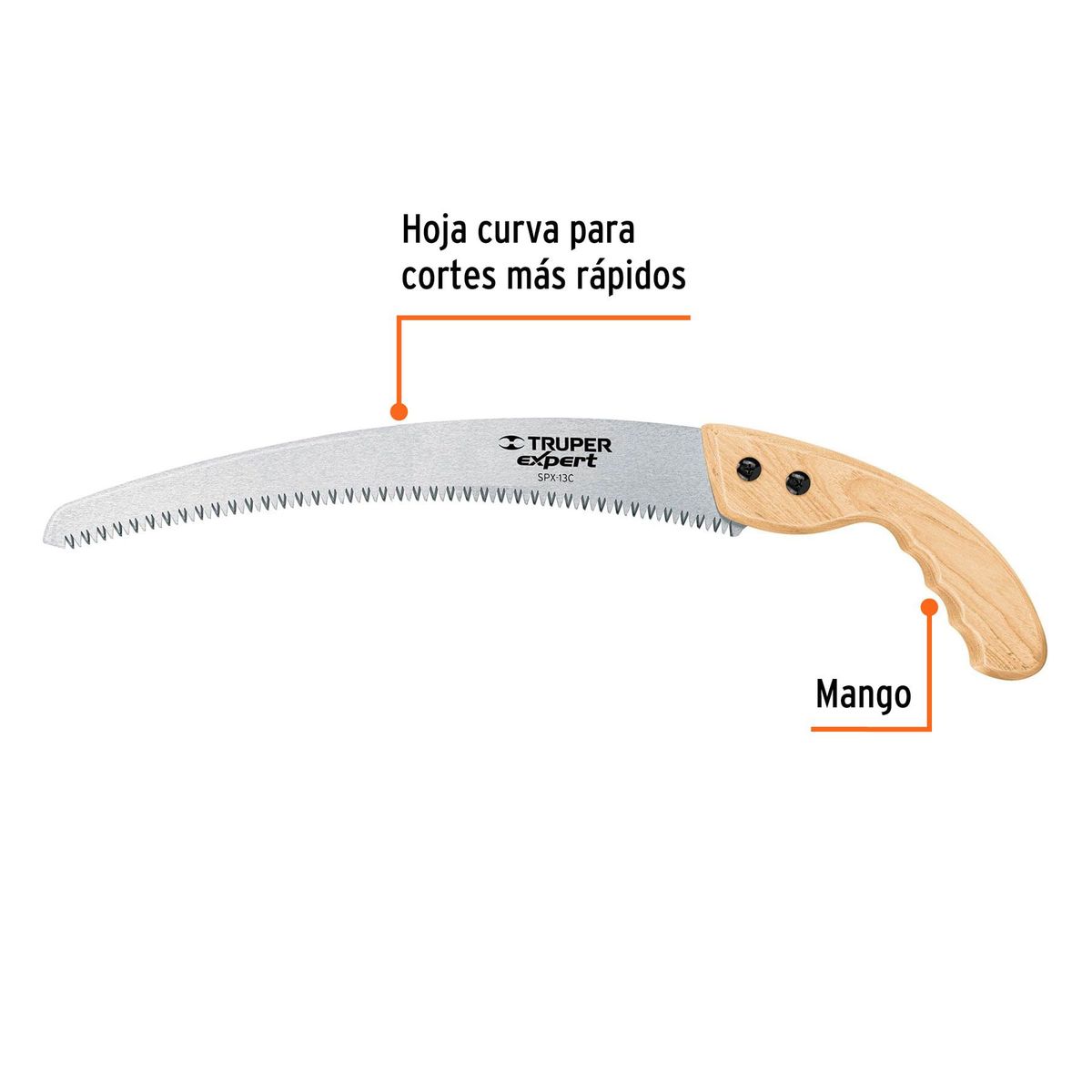 TRUPER - Serrucho de poda 13", hoja curva, 7 DPP, Truper Expert