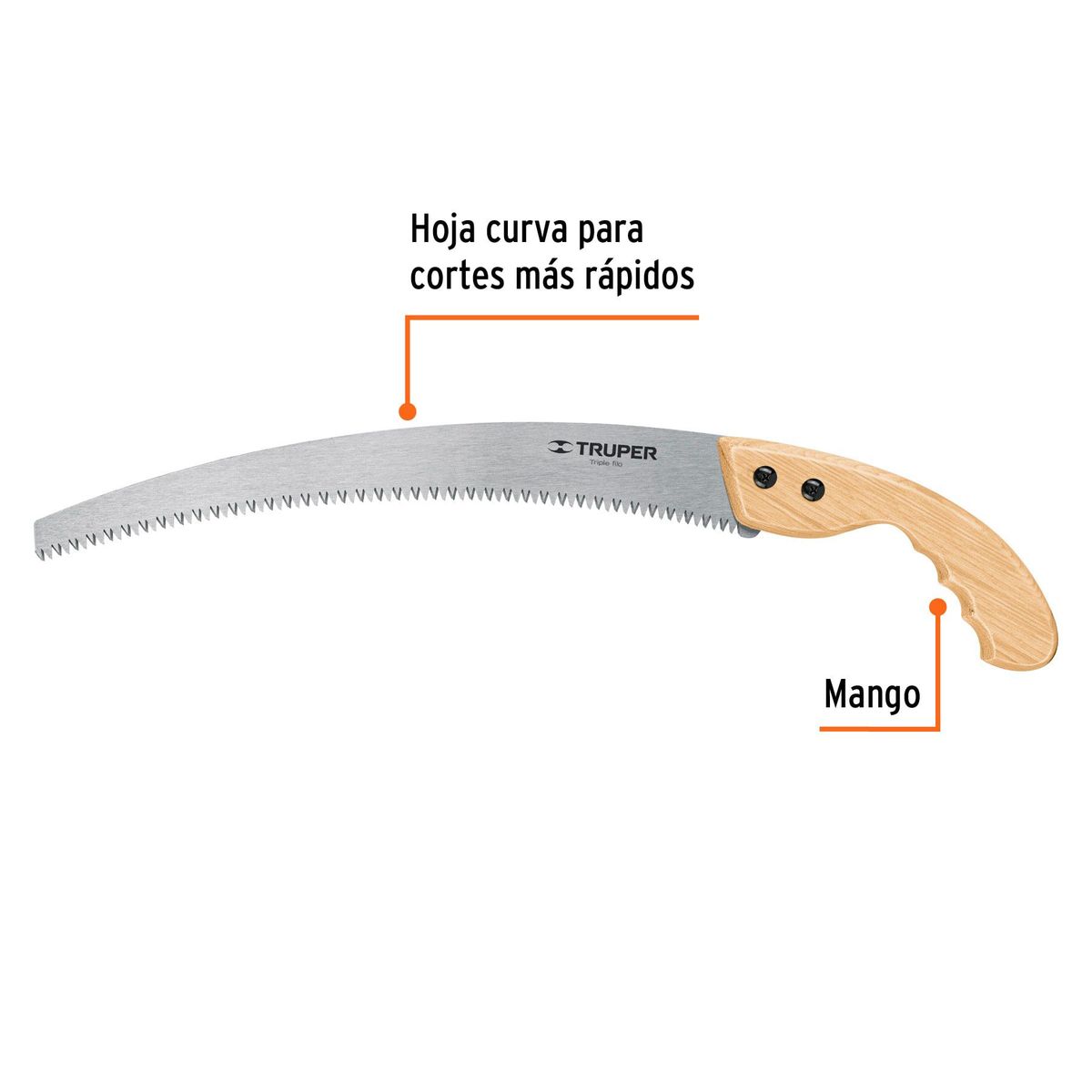 TRUPER - Serrucho de poda 14" hoja curva 6 DPP, mango madera