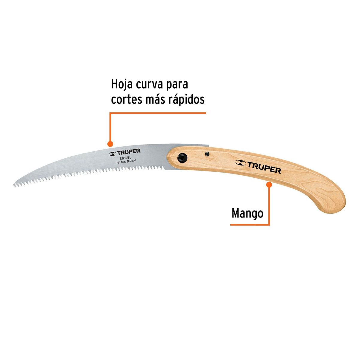 TRUPER - Serrucho plegable 10" hoja curva 6 DPP, mango madera