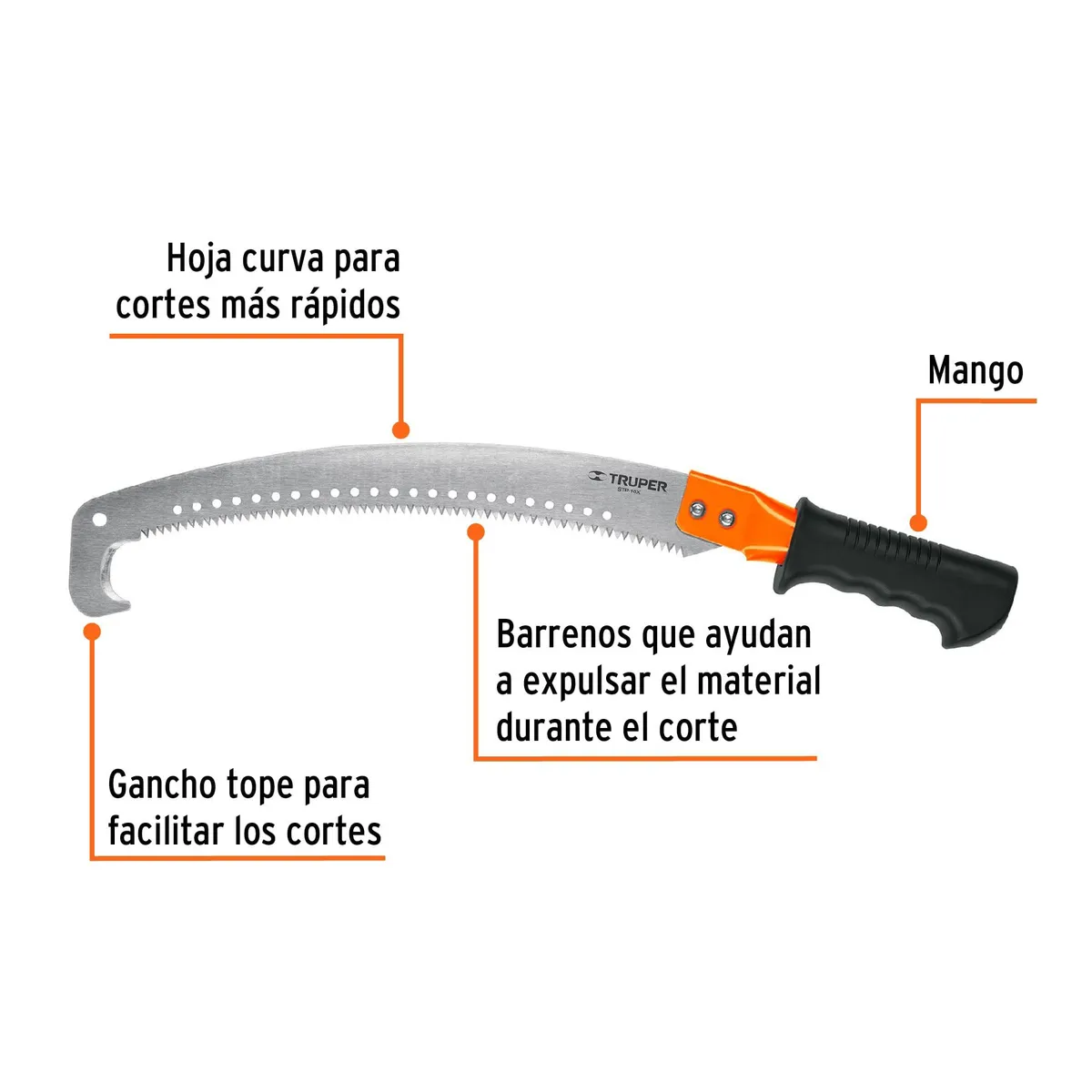 TRUPER - Serrucho de poda 16" con gancho, 5 DPP, mango Comfort Grip