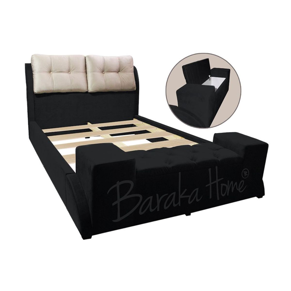 BARAKA HOME - Cama Tapizada Barkus 1.5 Plz - Negro