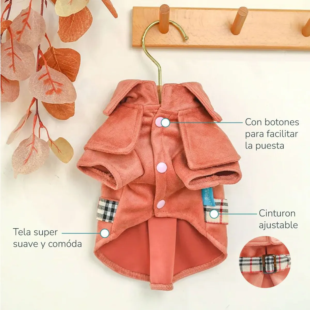 CAT OH - Ropa para perro Abrigo inspector de gamuza melon L