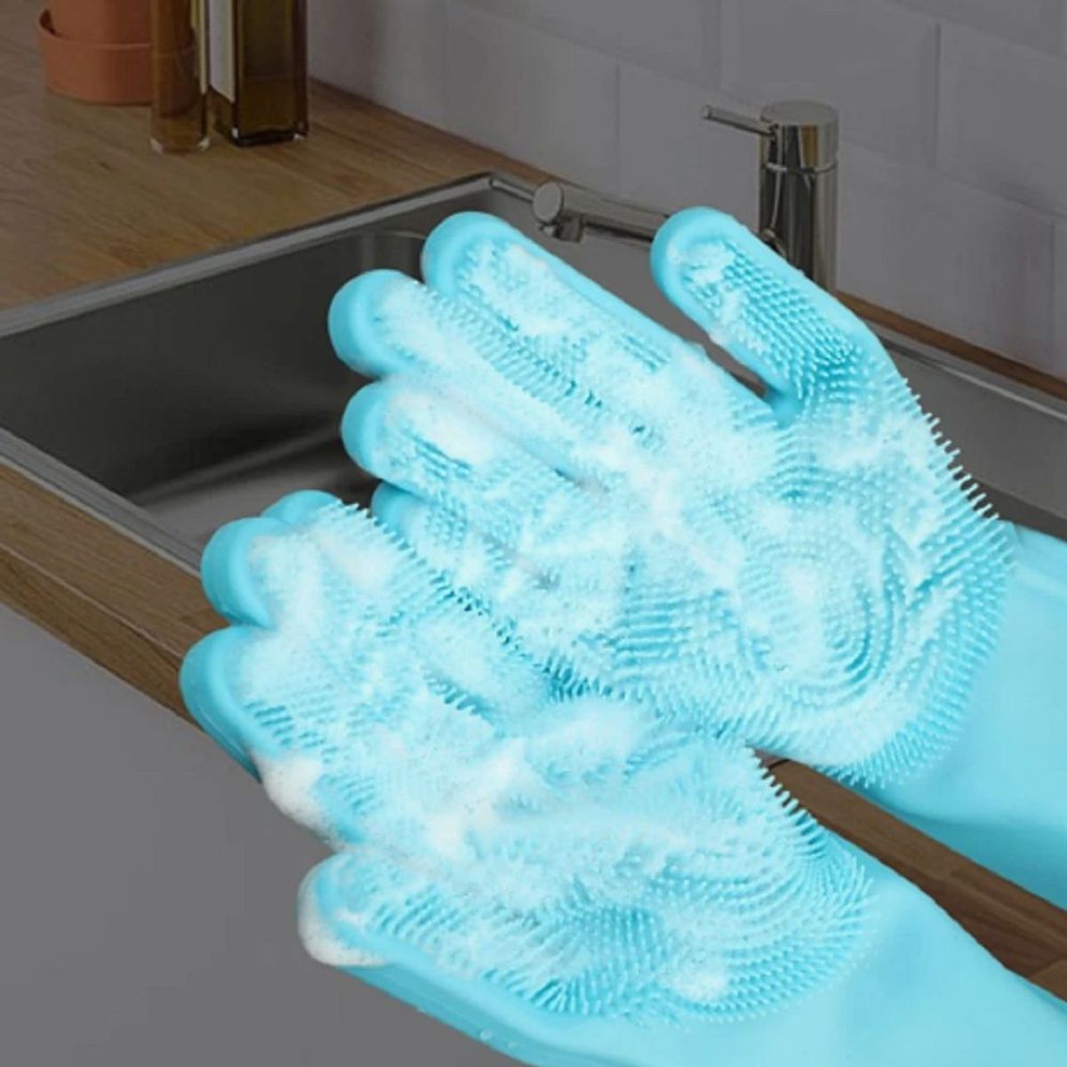GENERICO - Guante de Limpieza Tipo Cepillo de Silicona Multiuso Celeste