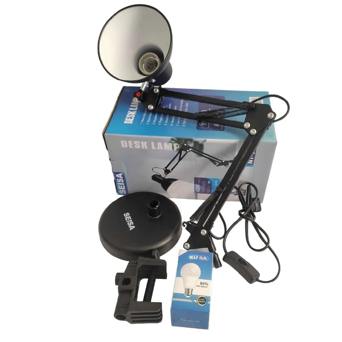 SEISA - Lampara Led Para Escritorio Rack Plegable Doble Base Incluye 1 foco