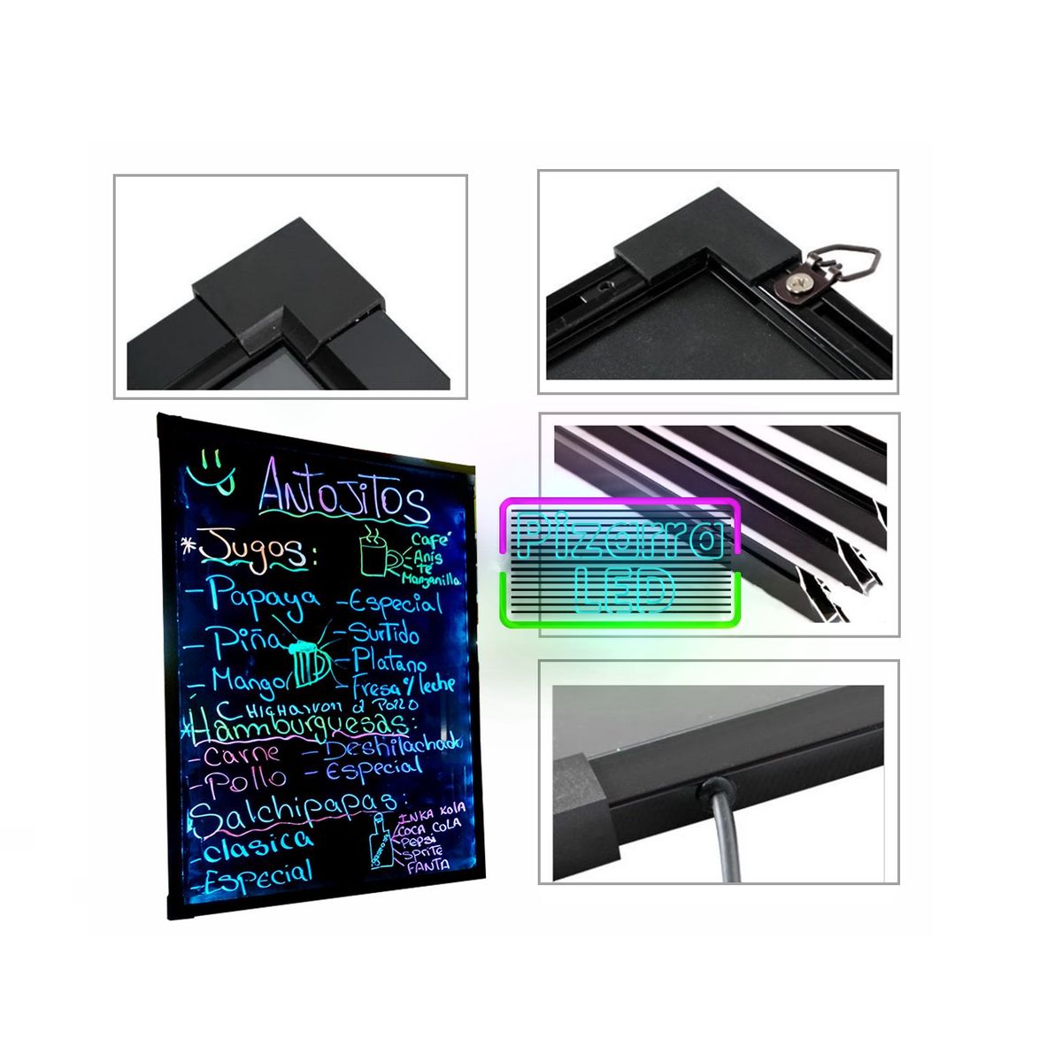 GENERICO - Pizarra Led 30x40 Publicitaria Mas  + Caja de 8 plumones