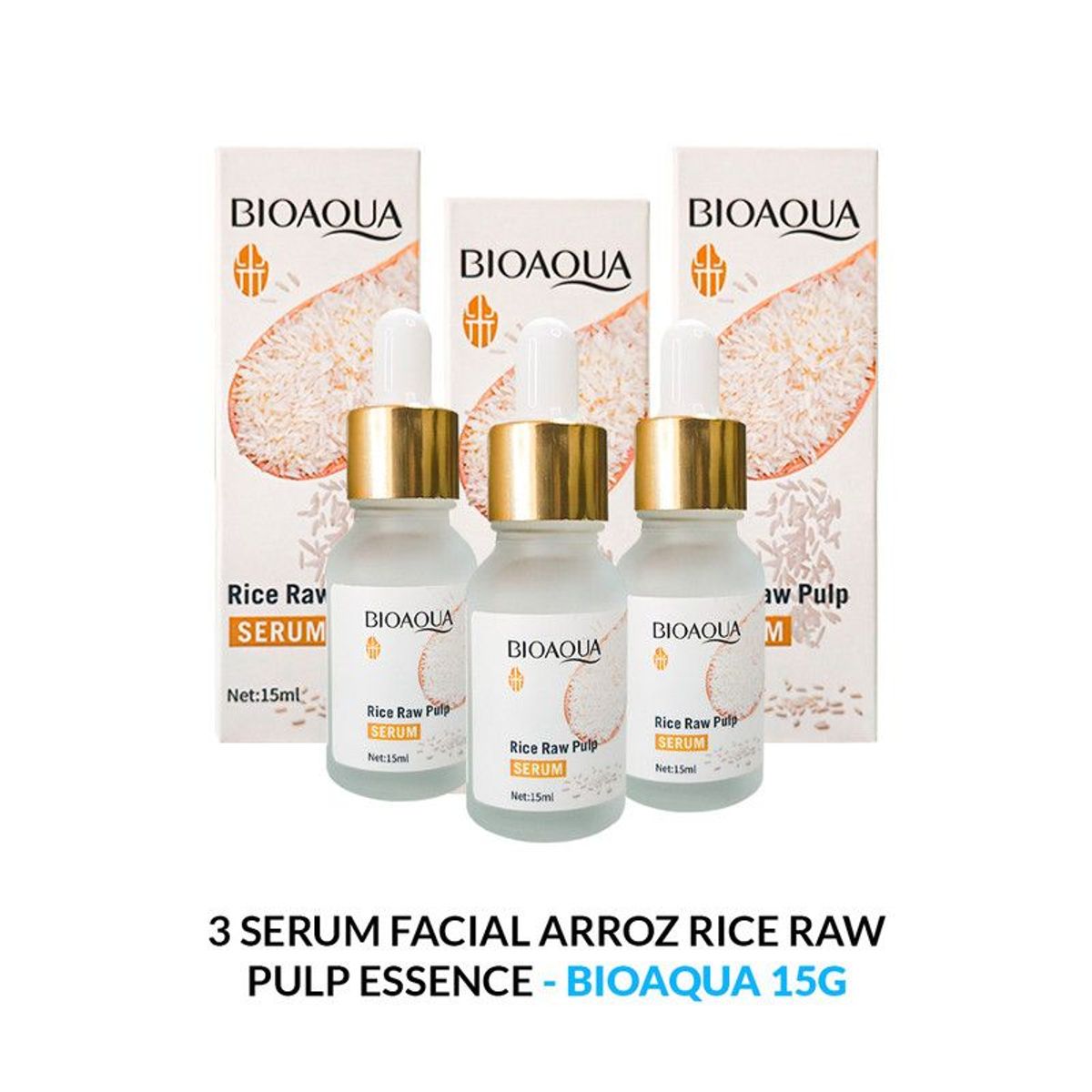 BIOAQUA - 3 Serum Facial Arroz Rice Raw Pulp Essence Bioaqua 15Ml Antiarrugas