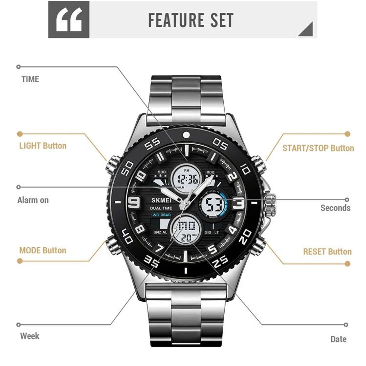 SKMEI - Reloj Skmei 2205 Plateado Analogico Digital_.