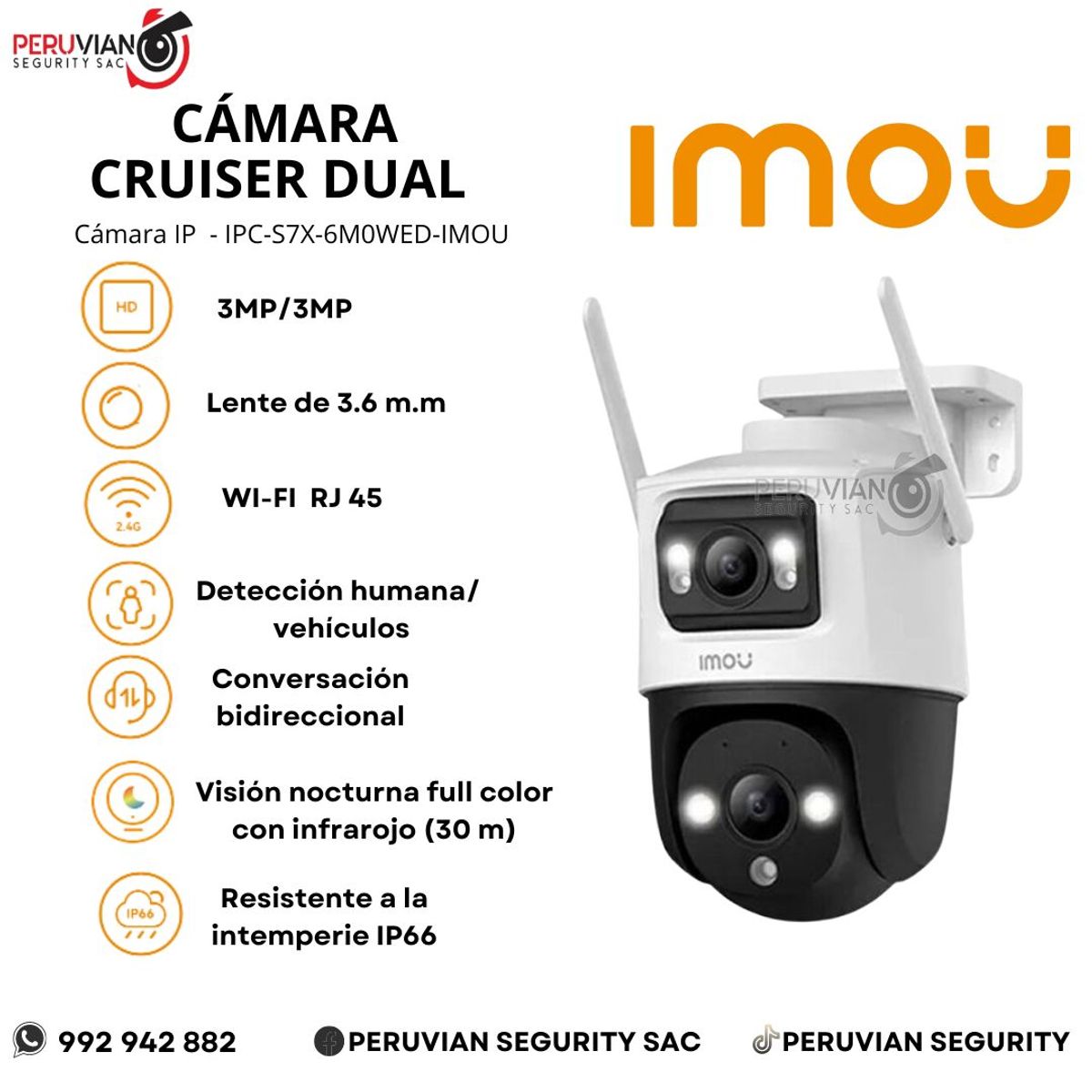 IMOU - CAMARA IP /IPC-S7XN-6M0WED / /CRUISER SE WIFI PTZ DE 6 MEGAPIXELES/FULL COLOR