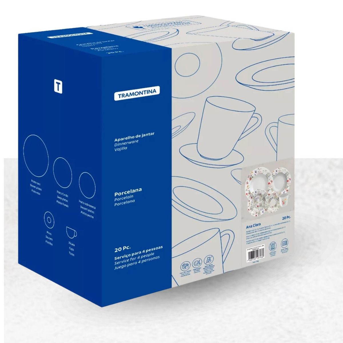 TRAMONTINA - Juego De Vajilla Tramontina Graziela Porc, 20 Unidades, Plato Y Taza