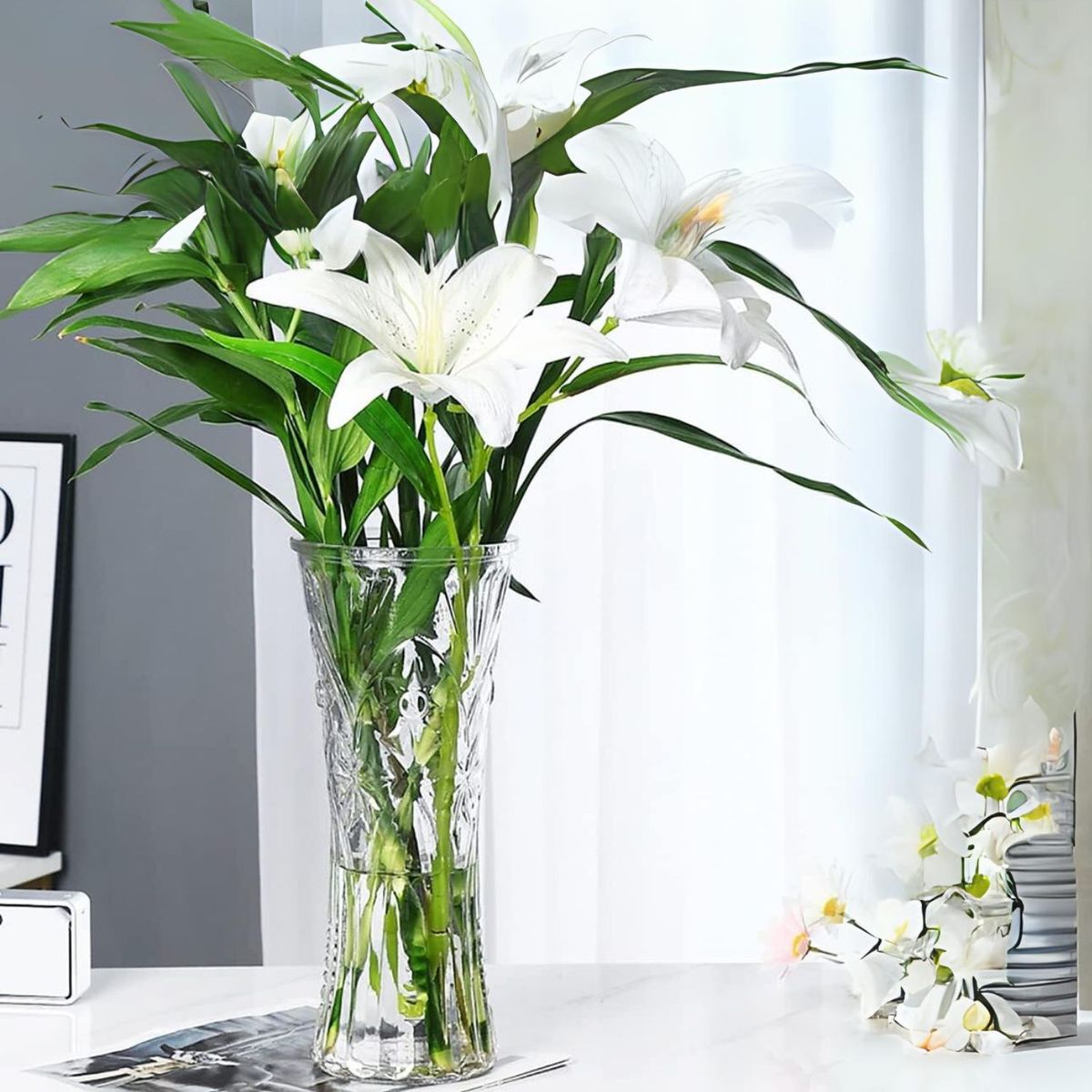 ICHIMATSU - Florero de vidrio Glass  Labrado 20 Cm