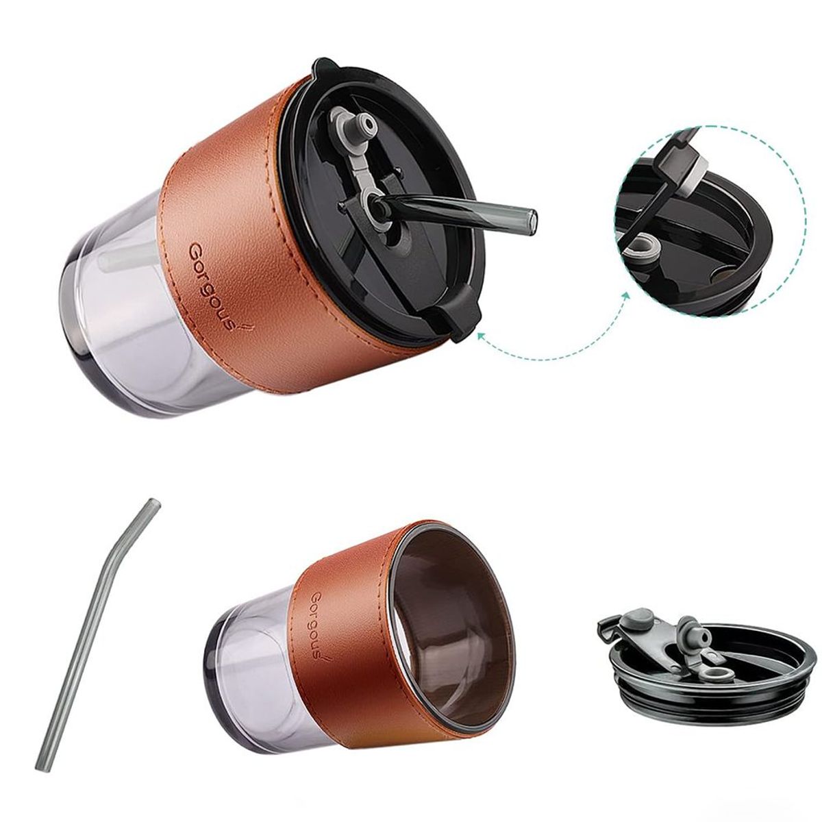 INSPIRA - Set de 2 Tazas de Vidrio para Café con sorbete 400 ml Marrón