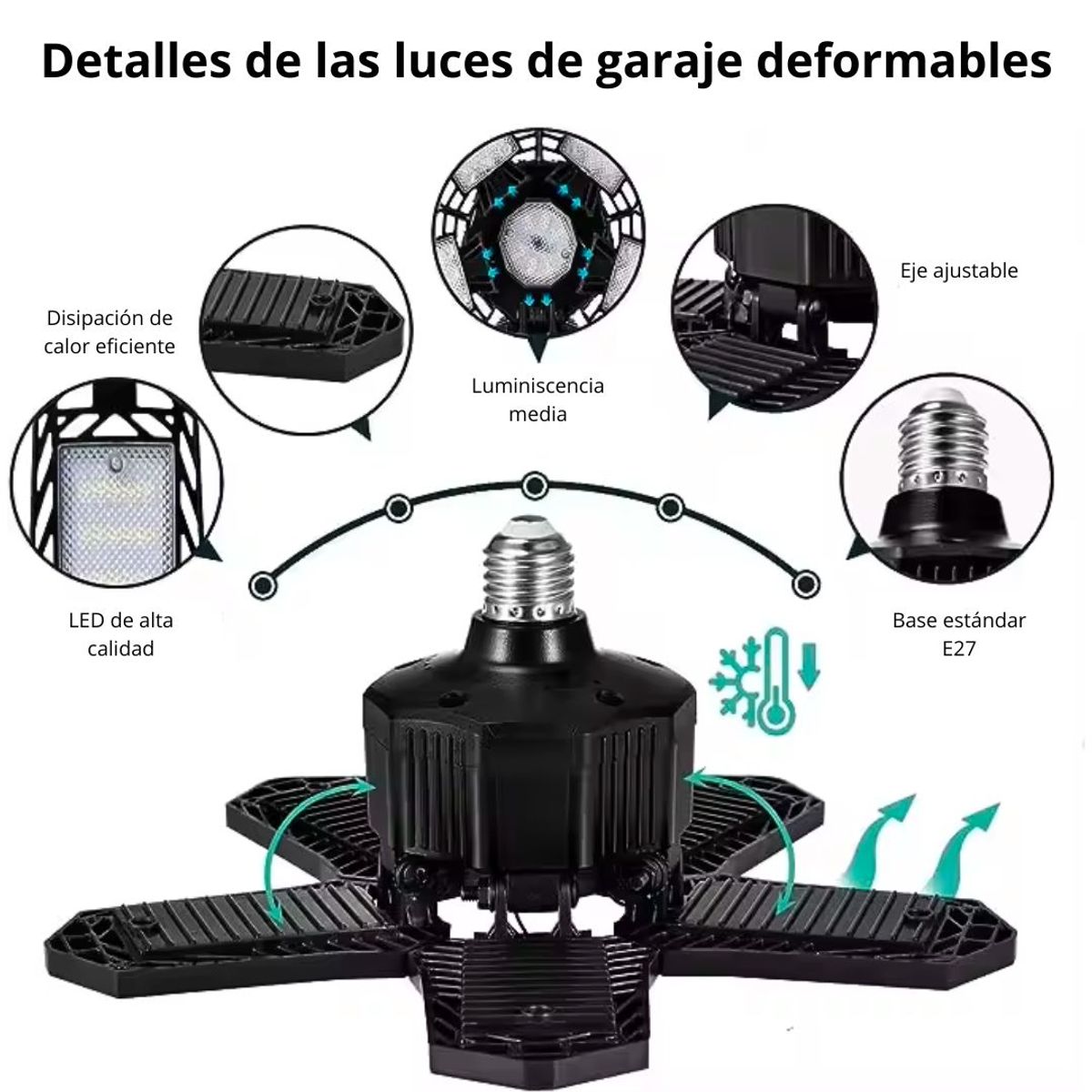 GENERICO - Foco Luz LED 5+1 de Garaje 80W Paneles Ajustables Lámpara E27 SA-T8