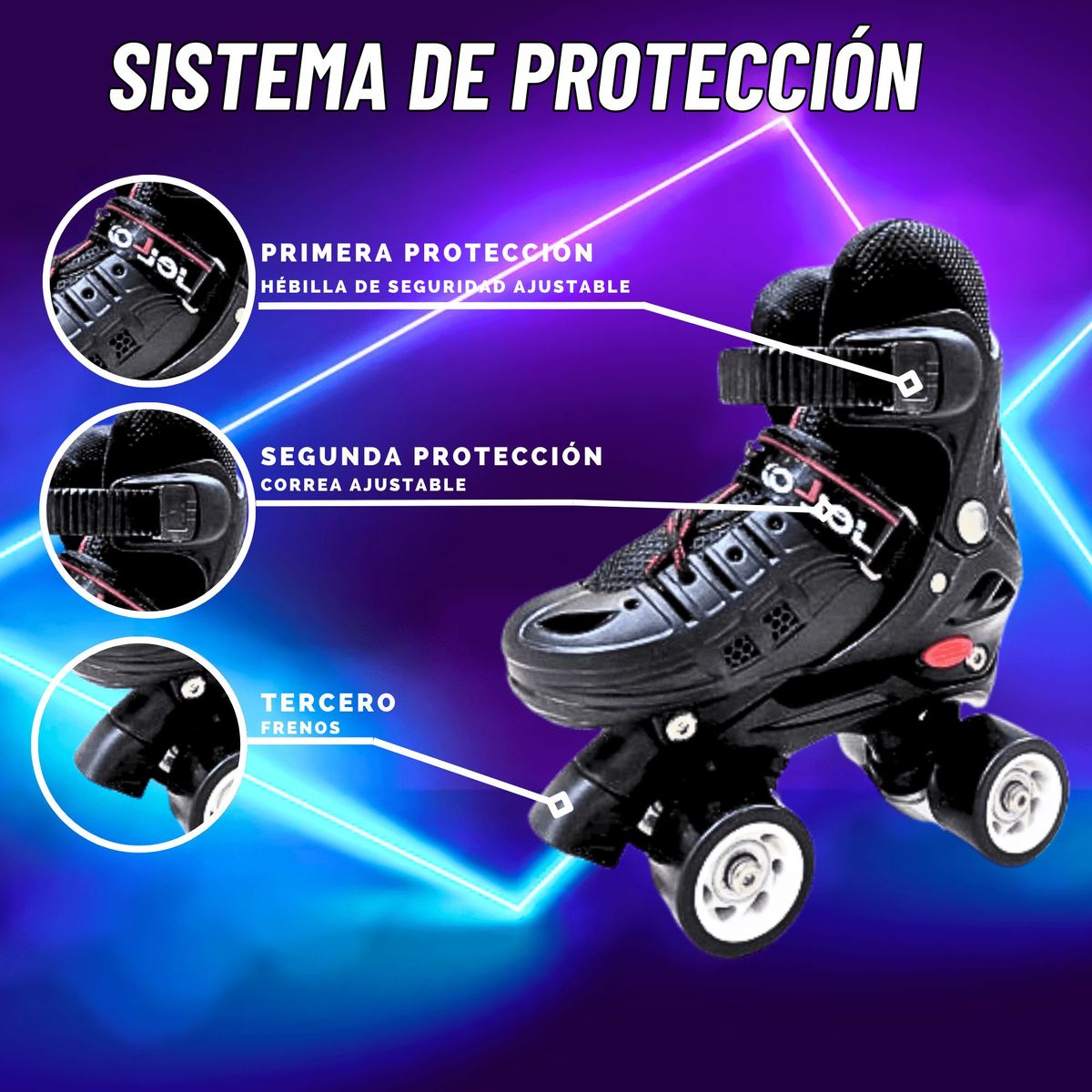GENERICO - PATINES PARA NIÑO REGULABLE TALLA M 35- 38 NEGRO