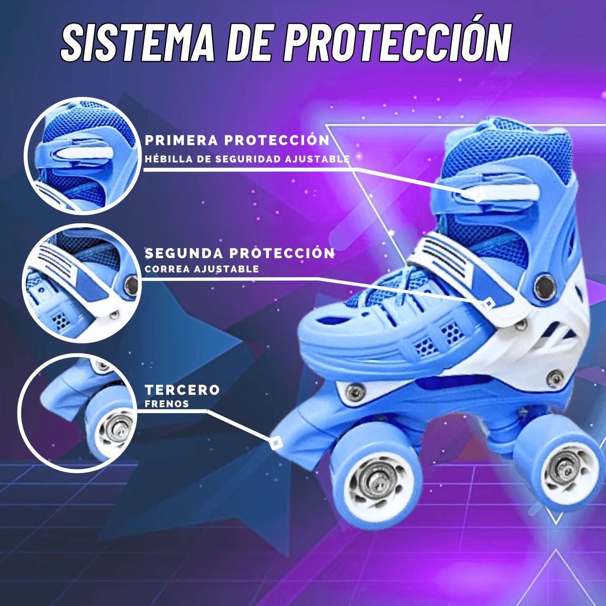 GENERICO - PATINES PARA NIÑO REGULABLE TALLA S 31- 34 CELESTE