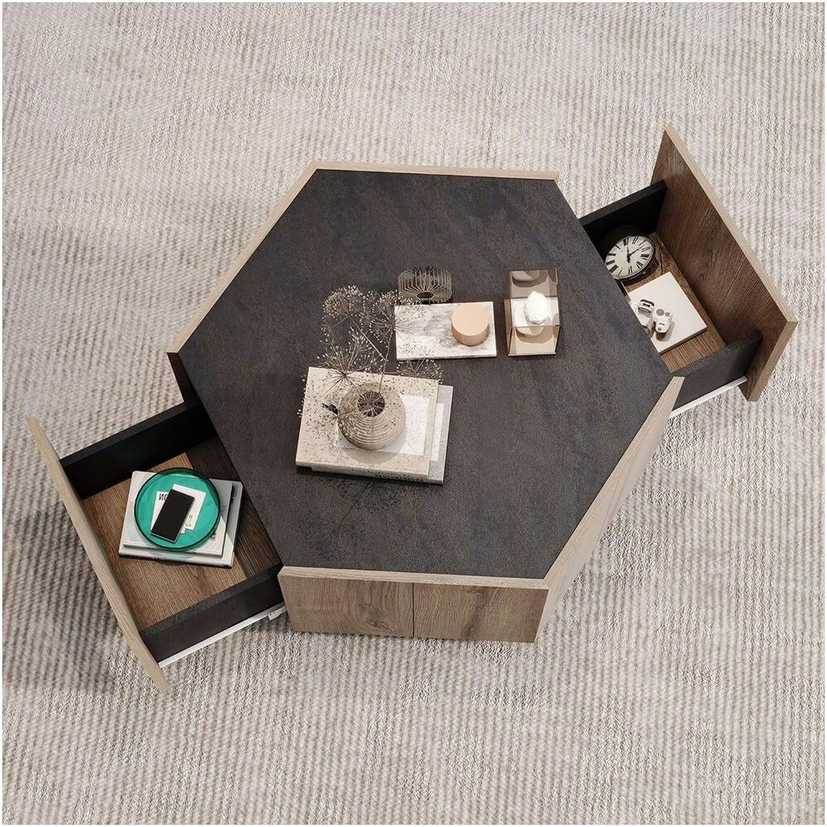 VENTITAS HOME - Mesa de Centro Moderna Leticia Color Rovere y Negro