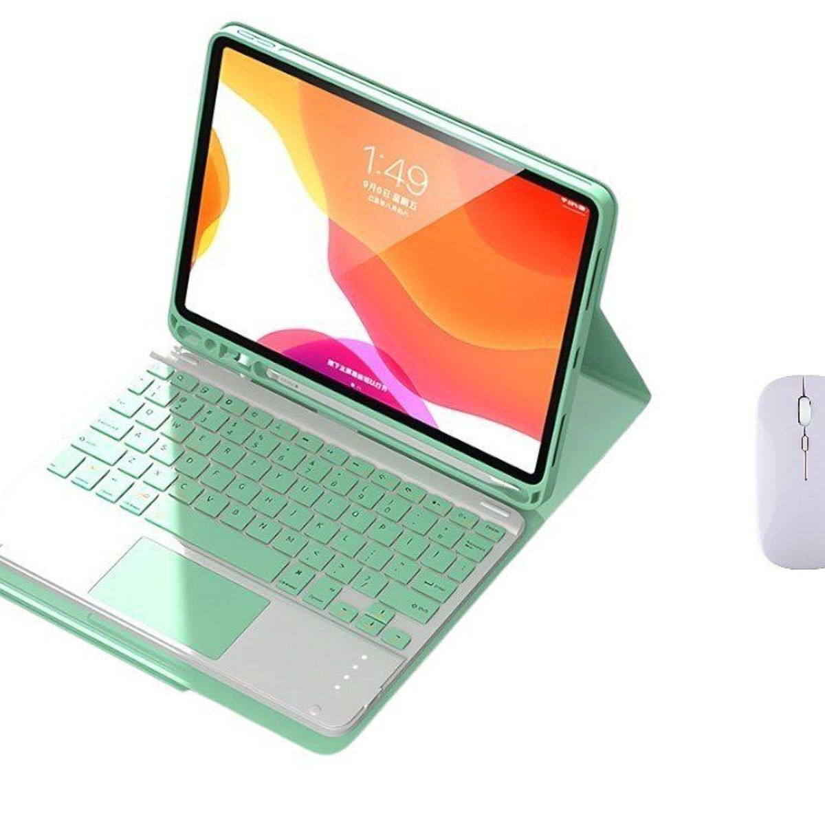 FUNDAANTIGOLPES - Funda con Teclado + mouse para Tablet Samsung S7 FE 12.4"  Verde Agua