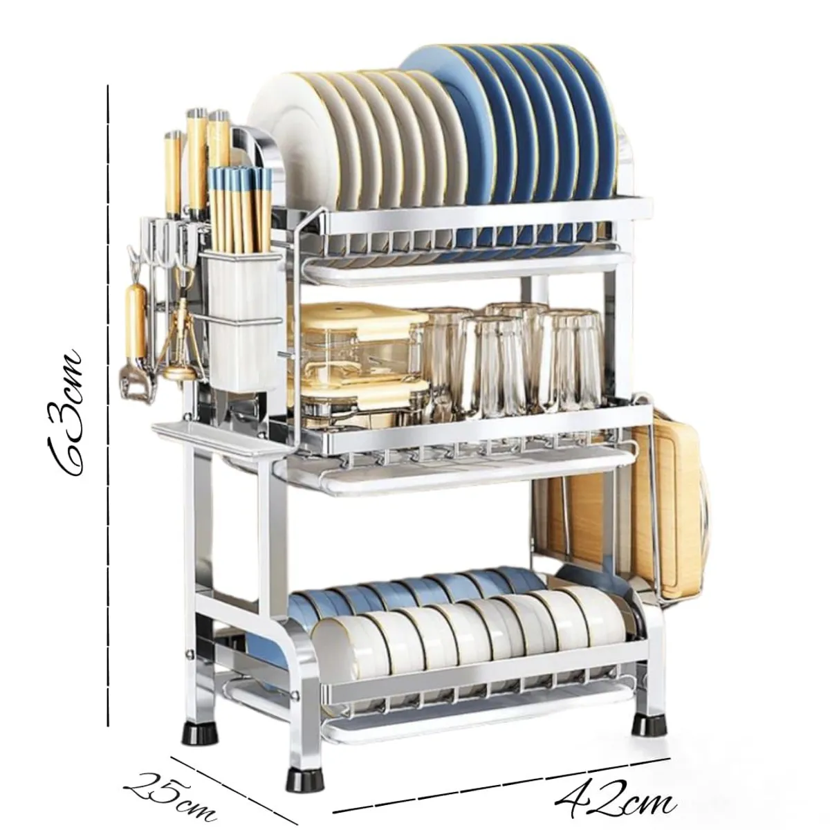 GENERICO - escurridor de platos de acero inoxidable de 3 niveles