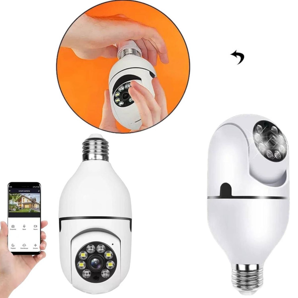 GENERICO - CAMÁRA DE SEGURIDAD PACK 2 UNID FORMA  FOCO INTELIGENTE CON VISIÓN NOCTURNA