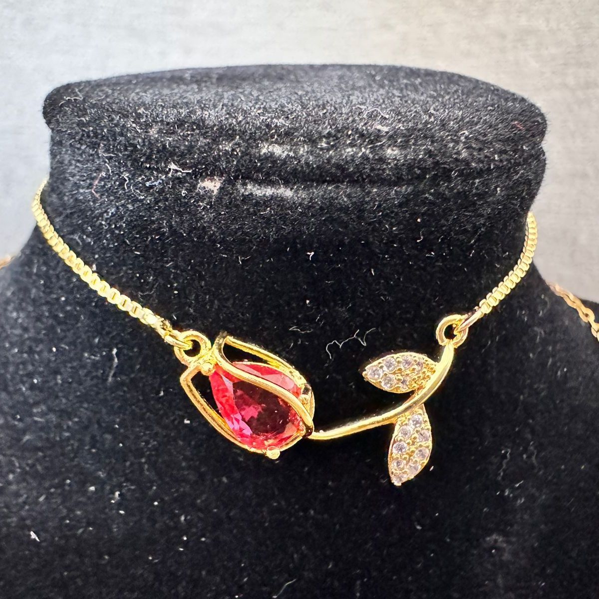 GENERICO - Collar y pulsera de tulipán dorado y rojo para mujeres y niñas