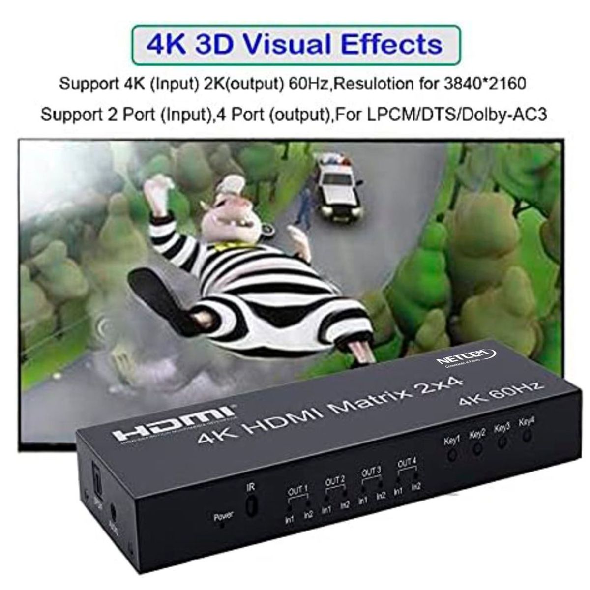 GENERICO - Matrix HDMI 2x4 Puertos Version 2.0 4K 60Hz Splitter Switch HDMI HDR